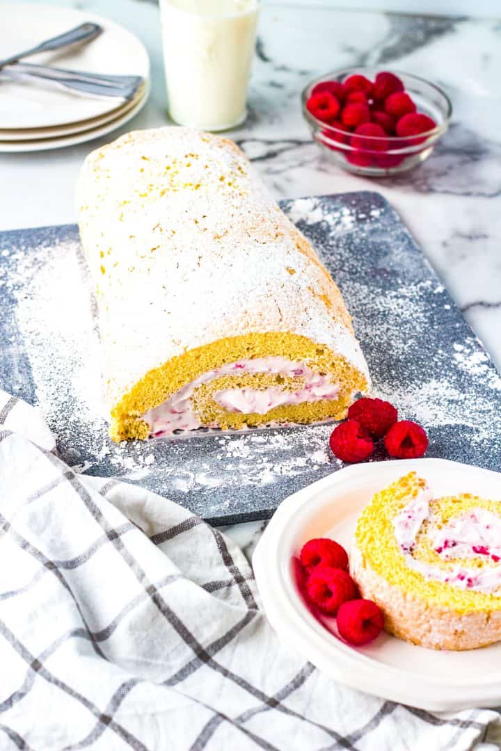 Raspberry and cream cake roll