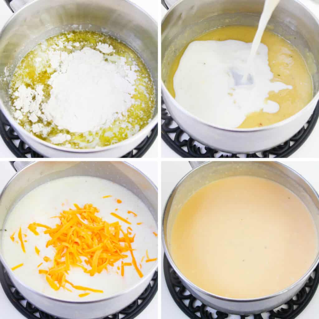 cooking cheese sauce in saucepan
