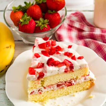 slice of strawberry banana layer cake