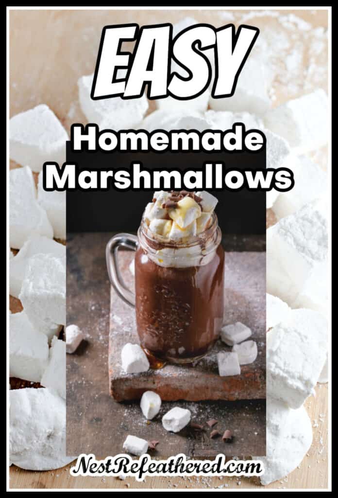 marshmallows background with marshmallows and hot chocolate in foreground