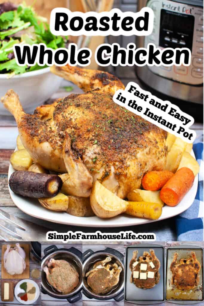whole roasted instant pot chicken on white platter