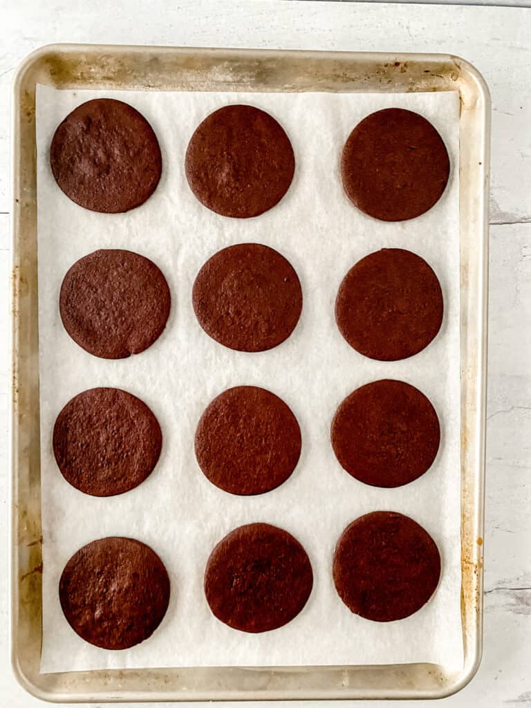thin mint cookies on baking sheet
