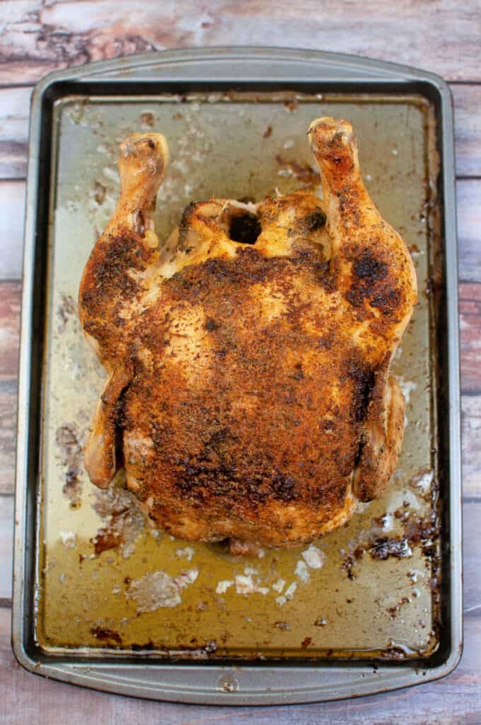 browned chcken on baking sheet