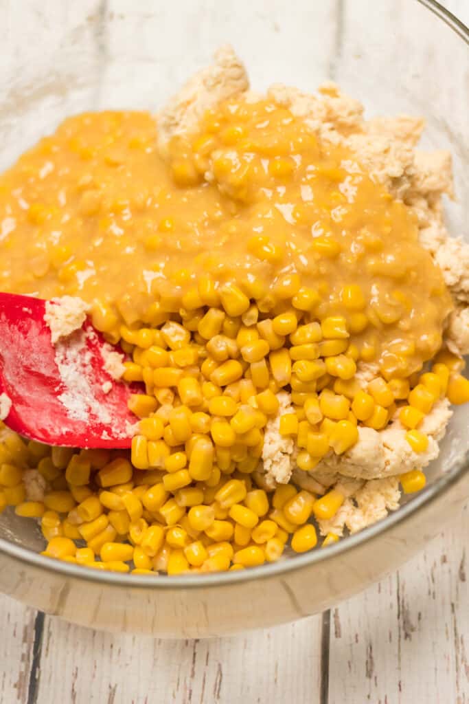 folding in corn to the batter