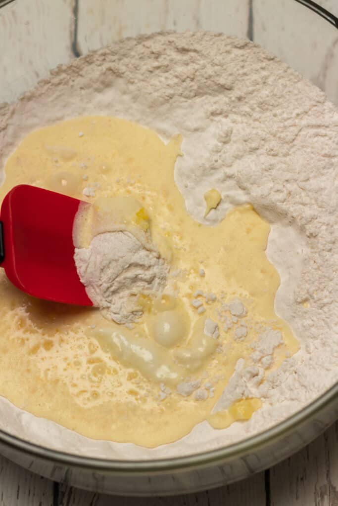 combining wet and dry ingredients for corn nuggets