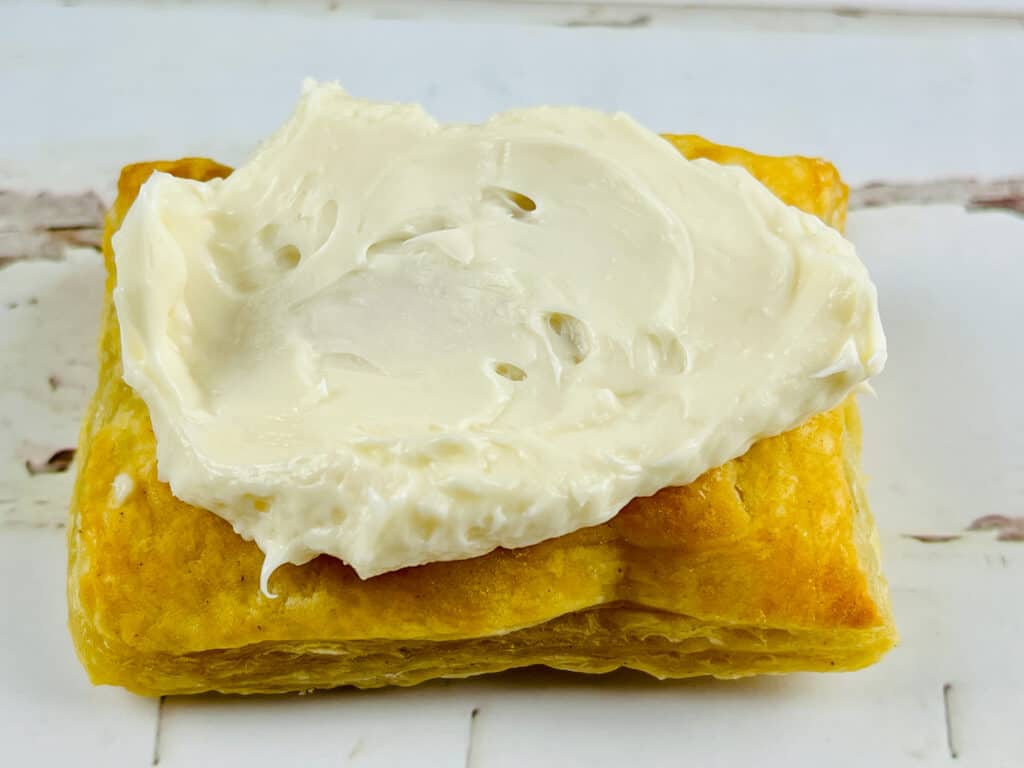 cream cheese filling on puff pastry