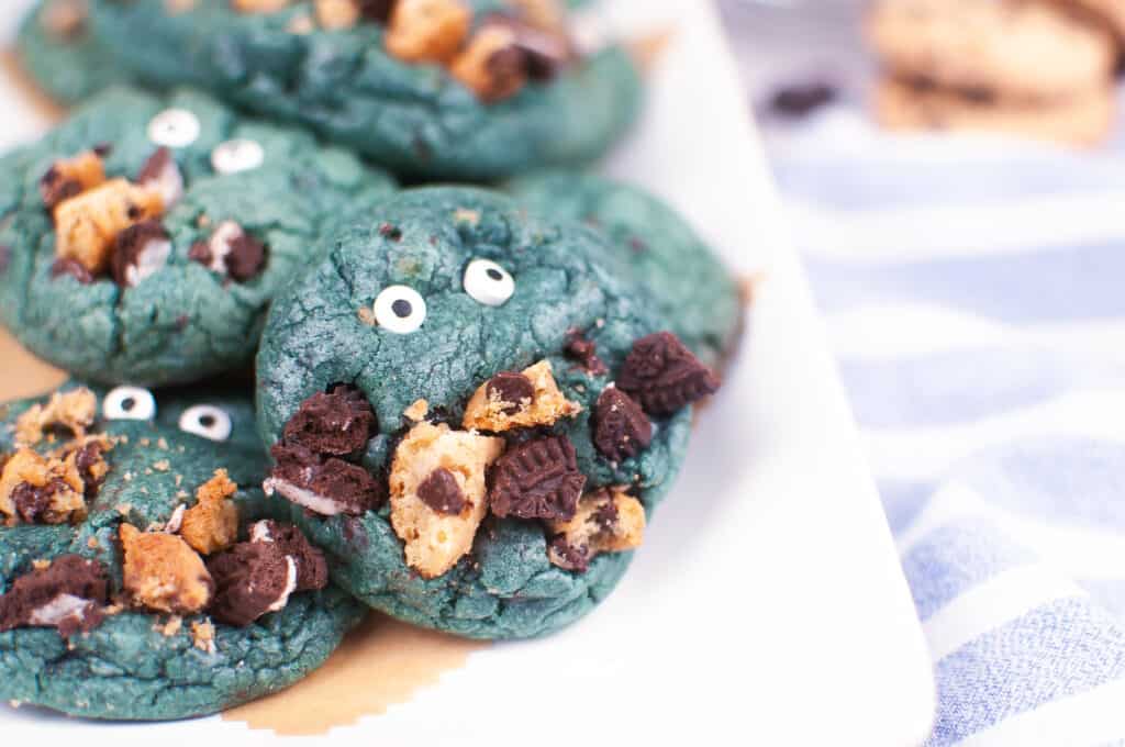 cookie monster cookies on white plate