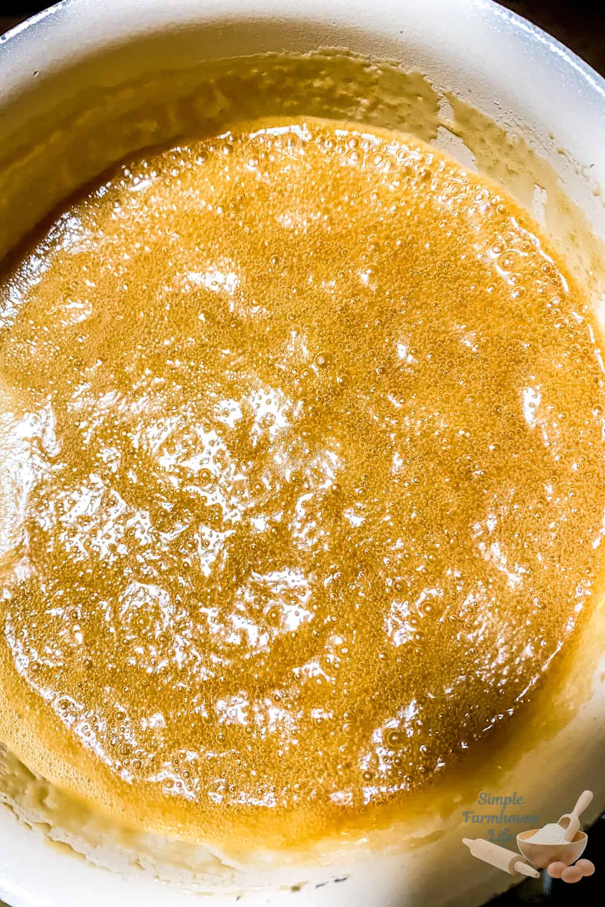 caramel topping sauce cooking in pan
