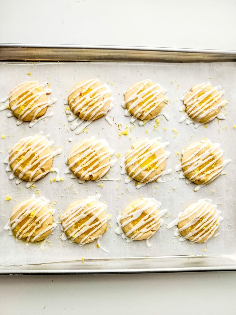 lemon shortbread cookies with icing drizzle