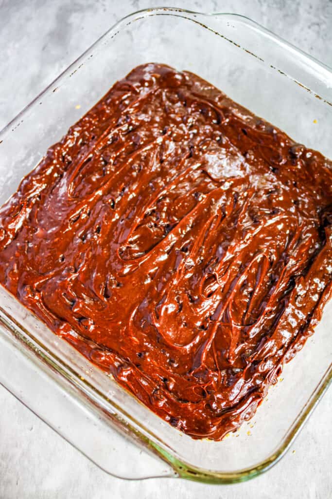brownies in pan ready to bake