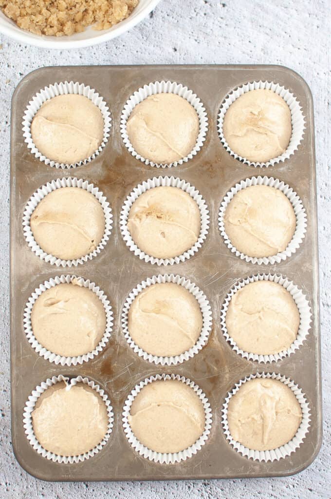muffin pan filled with batter